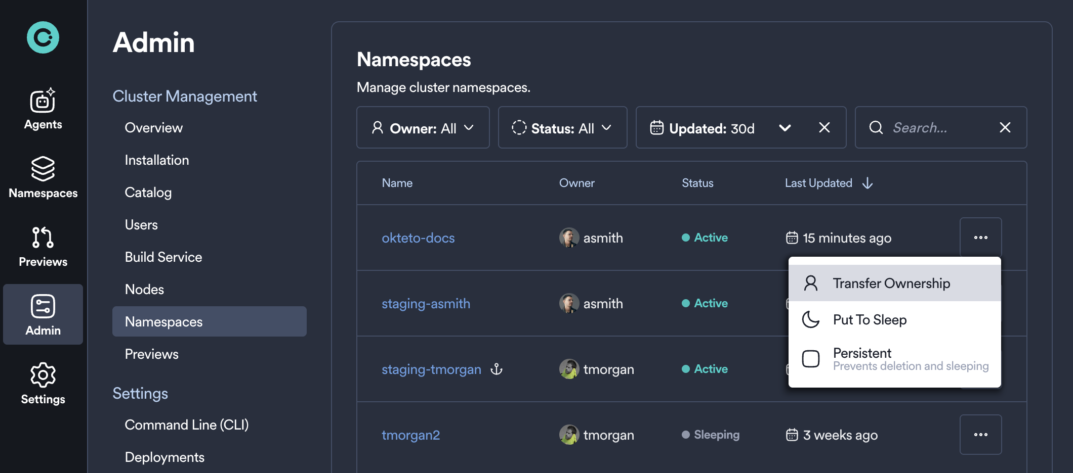 transfer a Namespace